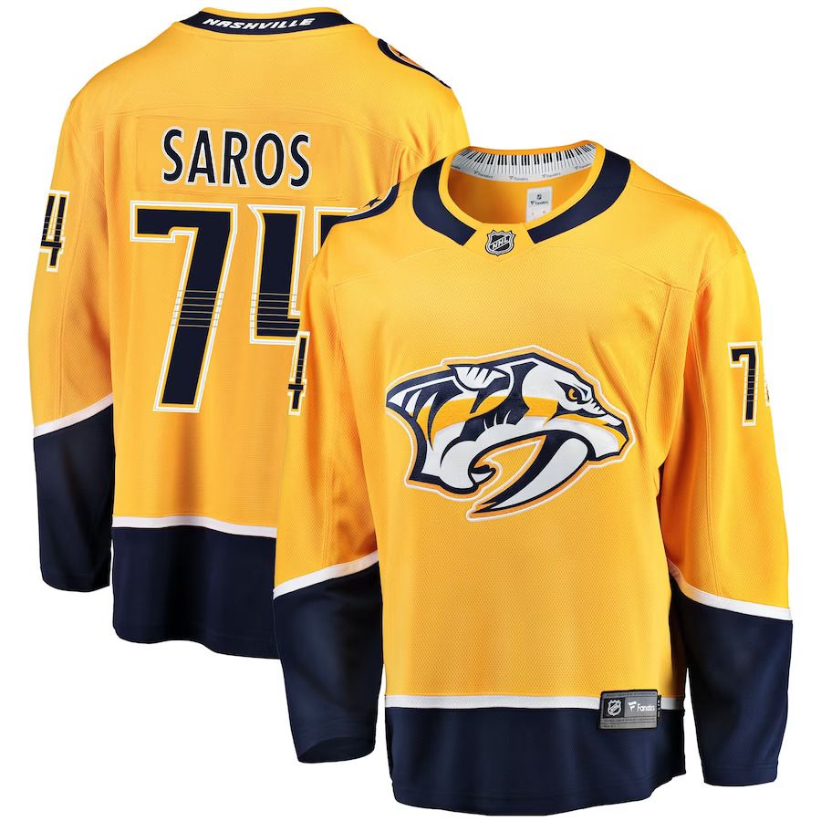 Men Nashville Predators #74 Juuse Saros Fanatics Branded Gold Breakaway Player NHL Jersey